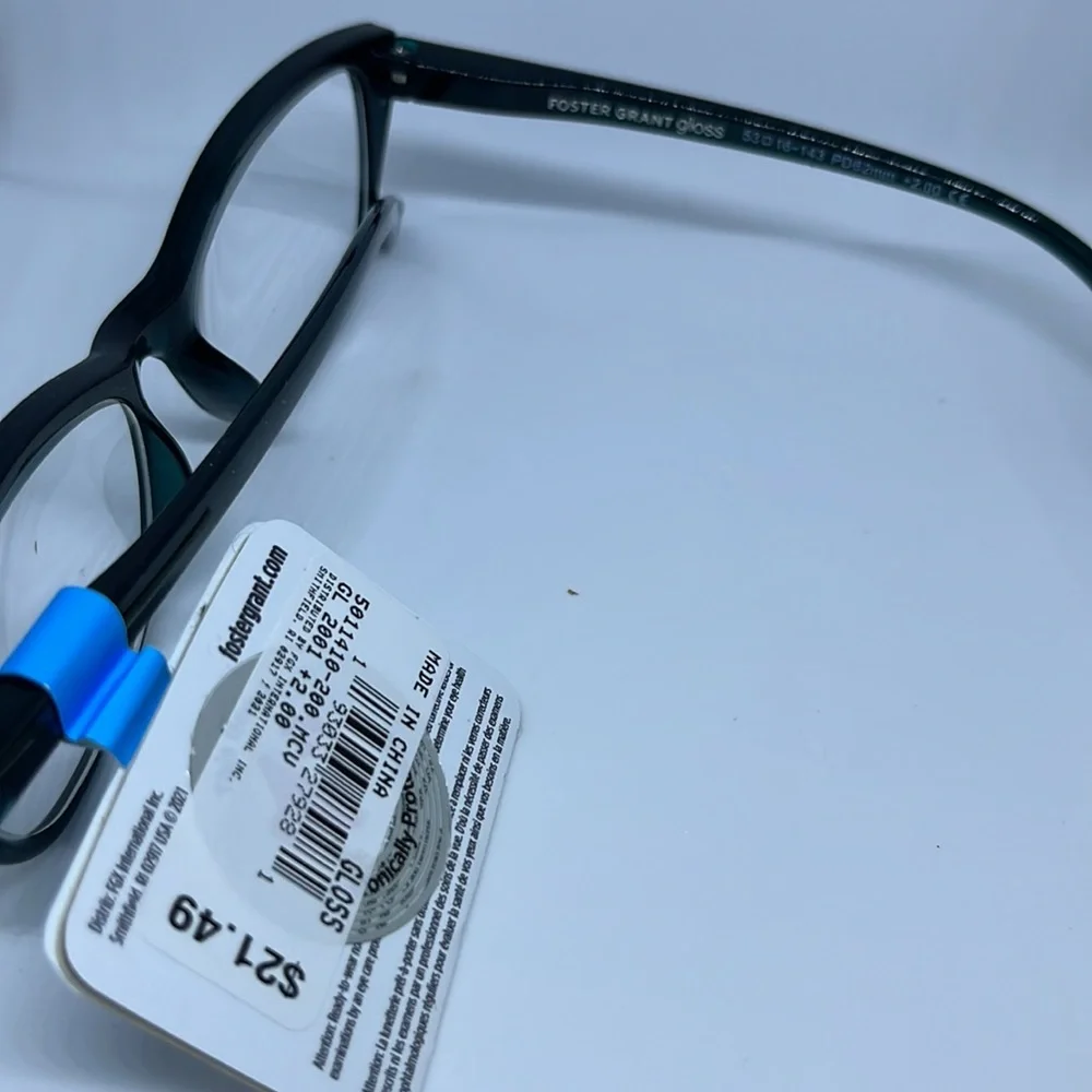 NWT Foster Grant Women's Gloss GL 2001 GRN GREEN Reading Glasses +2.00 Black